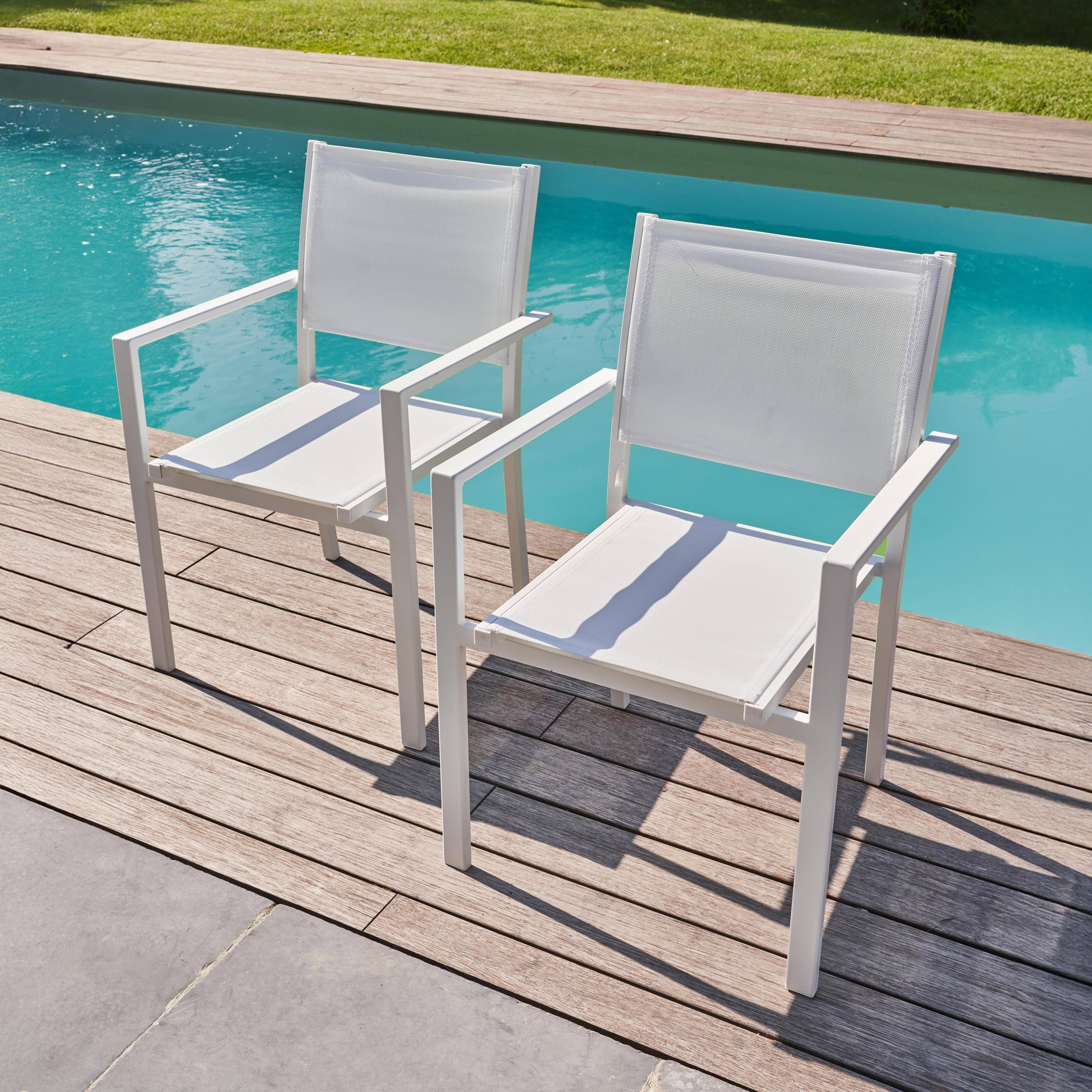 Oviala - Lot de 2 fauteuils de jardin aluminium et textilène blanc Nice - Oviala - Imagen 2