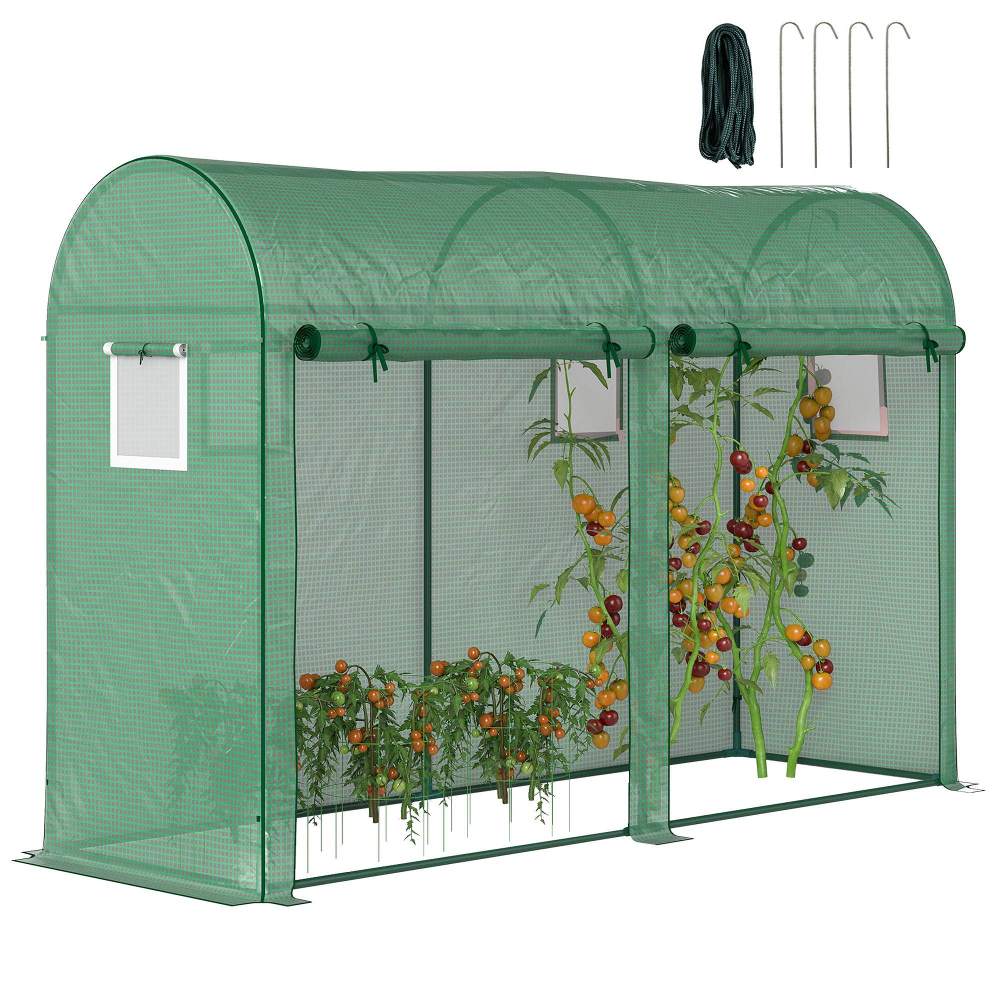Serre de Jardin 300 x 100 x 200 cm avec 4 Fenêtres et 2 Portes, Structure Acier et Bâche PE 140 g/m² pour Plantes et Fleurs, Vert - Image 1