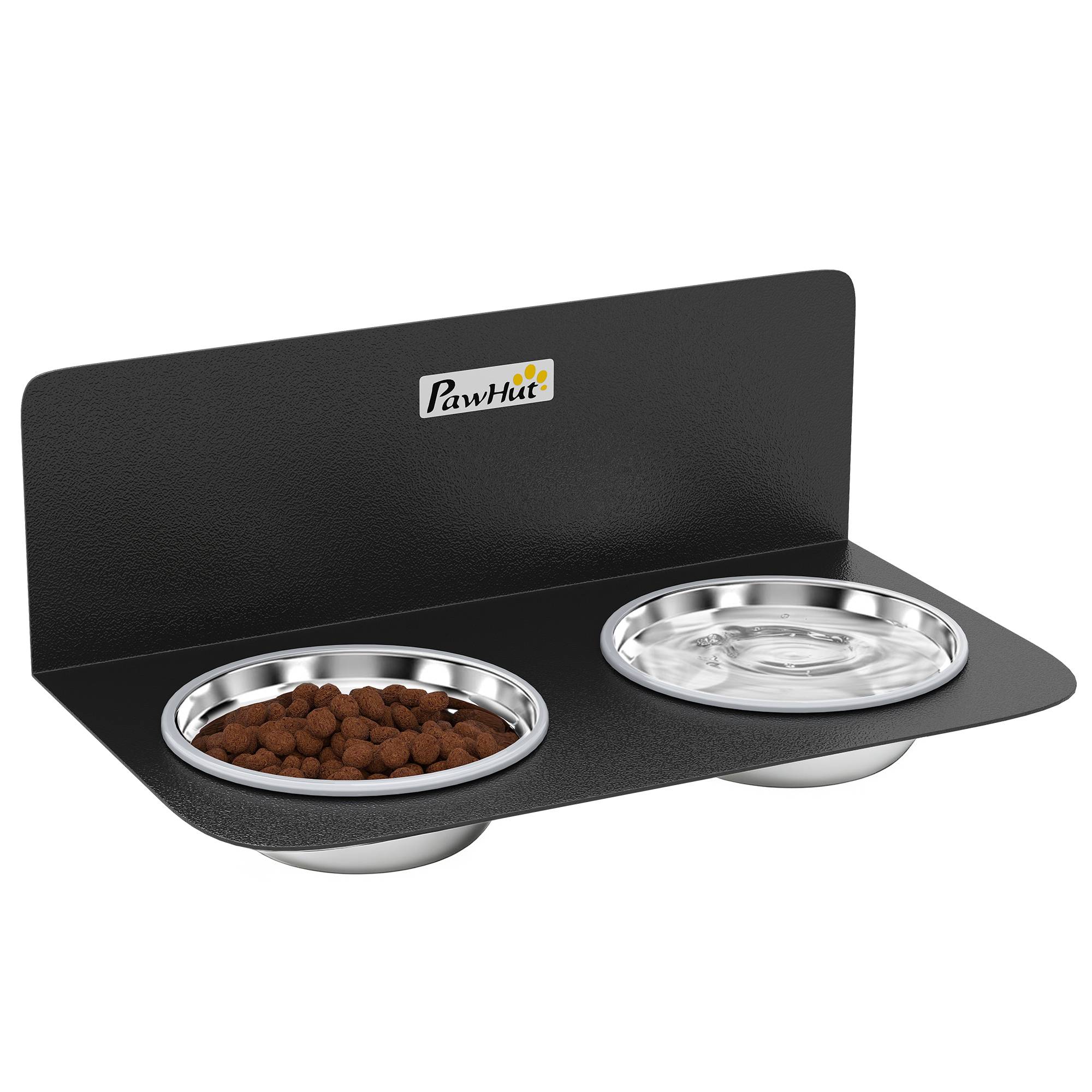 Sans Marque - Gamelle Bol pour Chien Double Gamelle Support Mural 2 Bols Acier Inox 800ml Hauteur Réglable 42x23,5x14cm Noir - Image 1