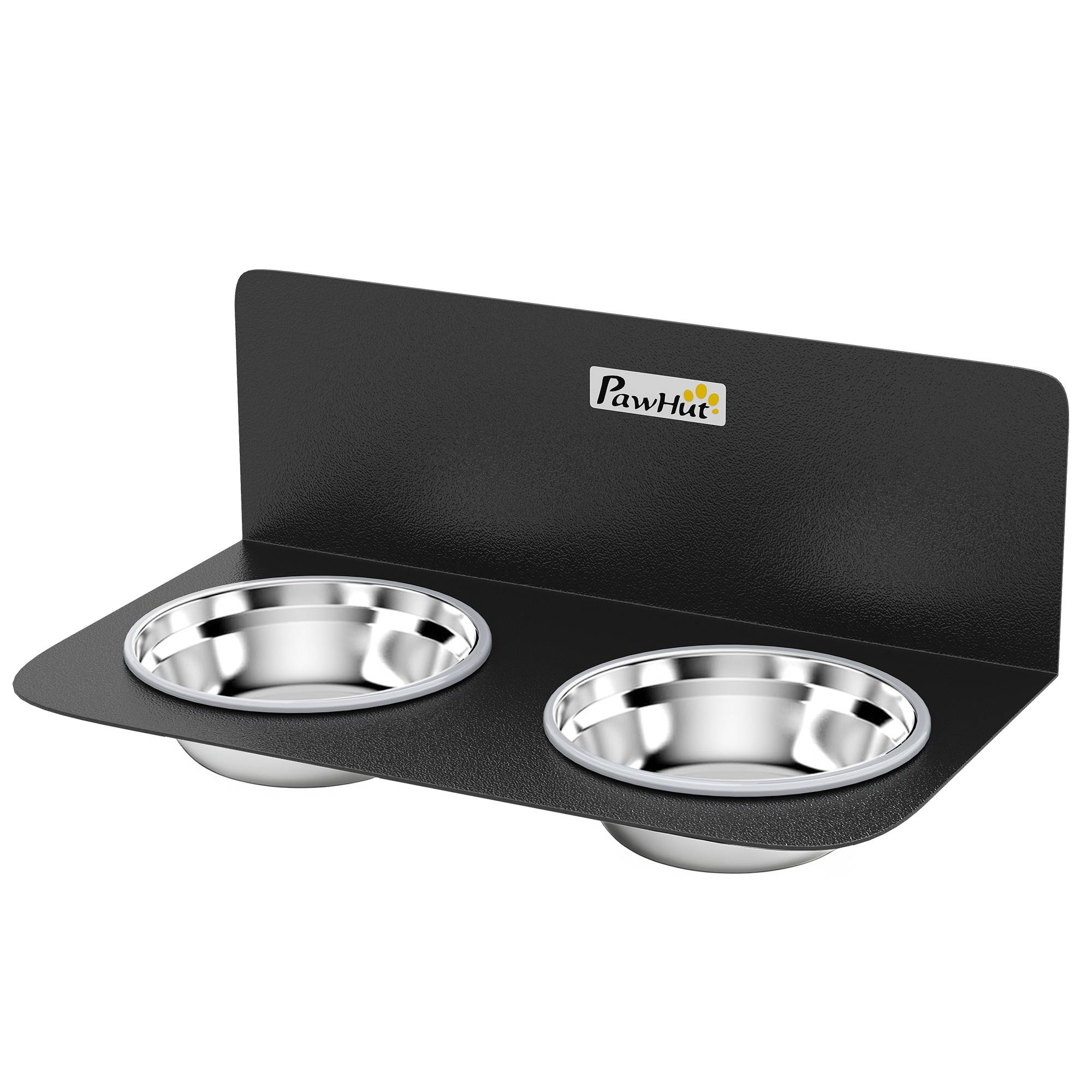 Sans Marque - Gamelle Bol pour Chien Double Gamelle Support Mural 2 Bols Acier Inox 800ml Hauteur Réglable 42x23,5x14cm Noir - Image 2