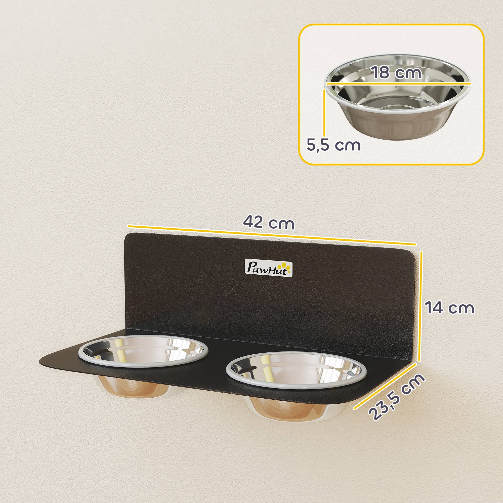 Sans Marque - Gamelle Bol pour Chien Double Gamelle Support Mural 2 Bols Acier Inox 800ml Hauteur Réglable 42x23,5x14cm Noir - Image 5