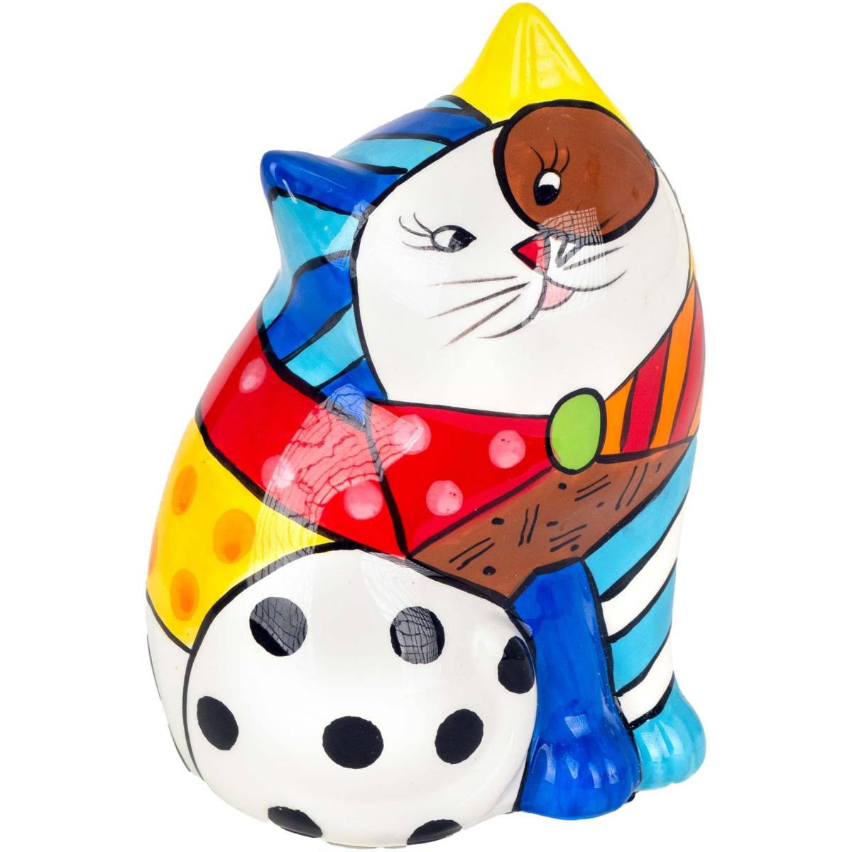 Origen - Tirelire en dolomite peinture multicolore Chat - Imagen 1