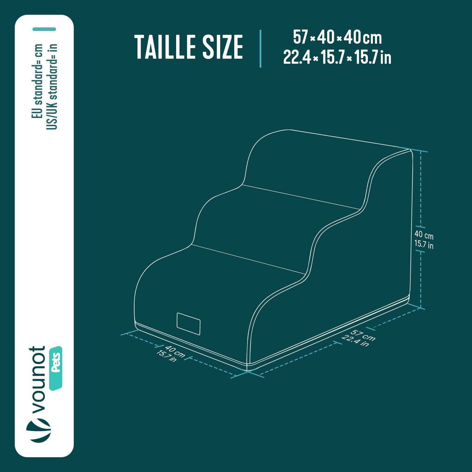 Vounot - Escalier pour chien et chat en mousse haute densite et housse lavable 57x40x40cm beige - Image 3