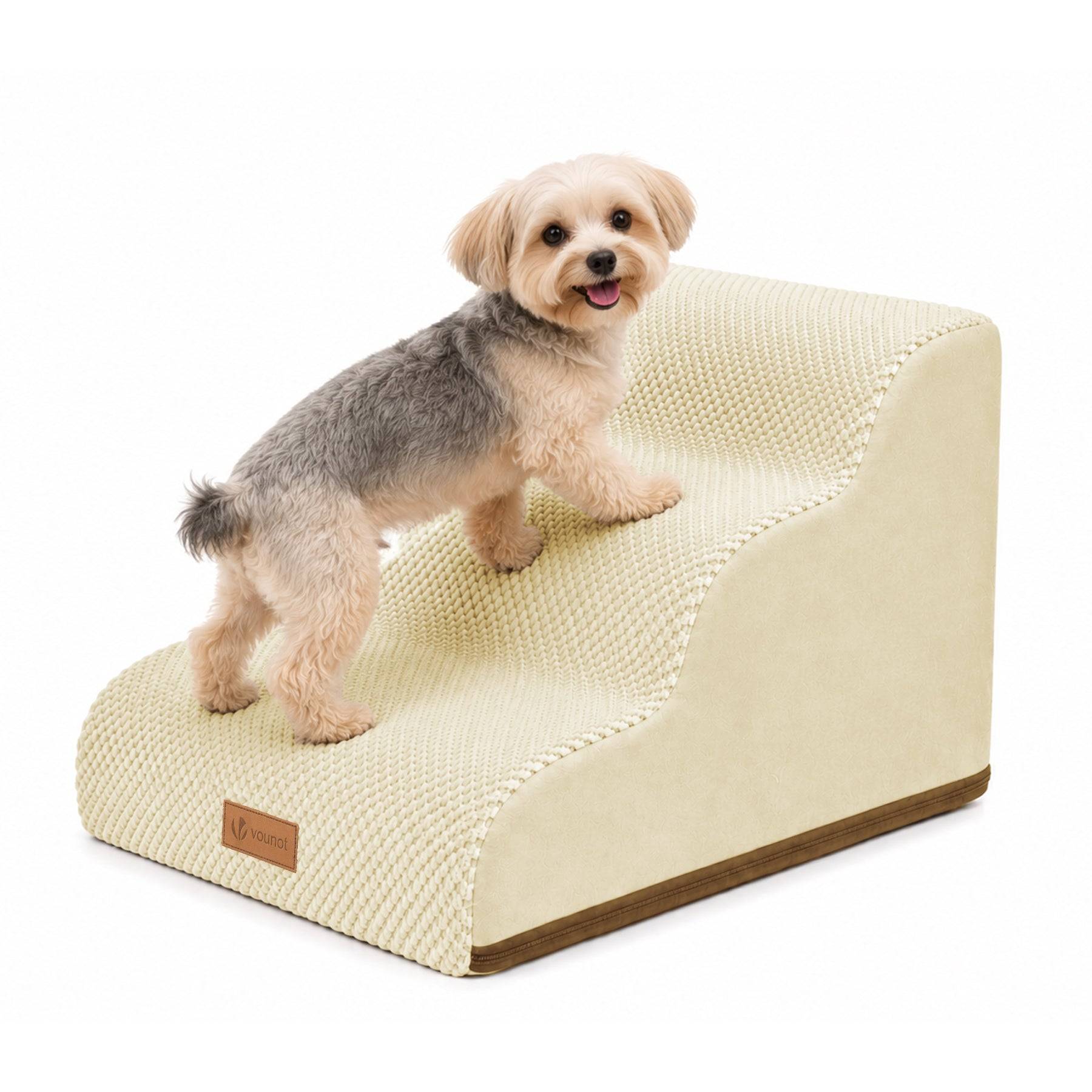 Vounot - Escalier pour chien et chat en mousse haute densite et housse lavable 57x40x40cm beige - Image 1