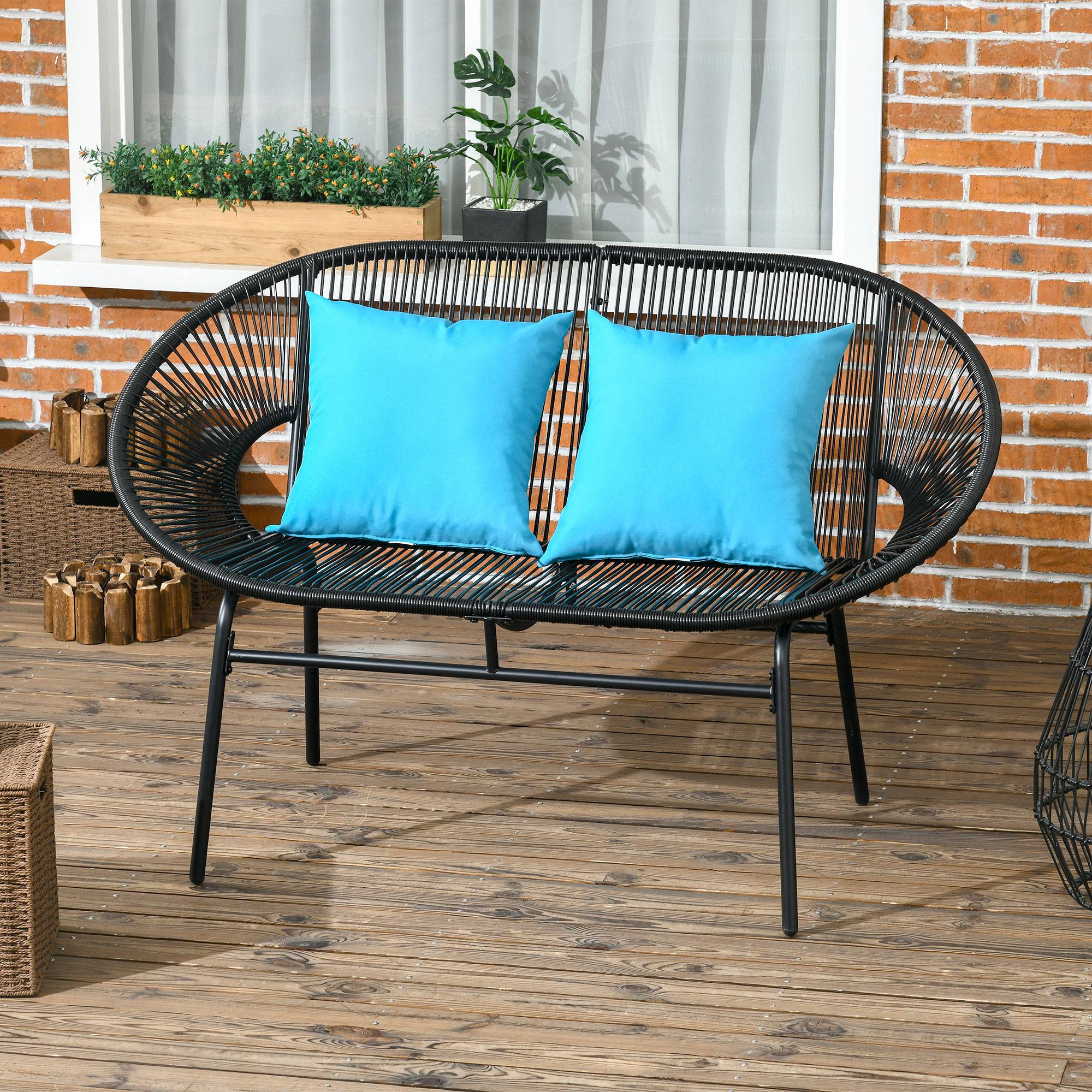 Outsunny - Banc de jardin 2 places design Acapulco 2 coussins métal résine filaire noir - Outsunny - Imagen 2