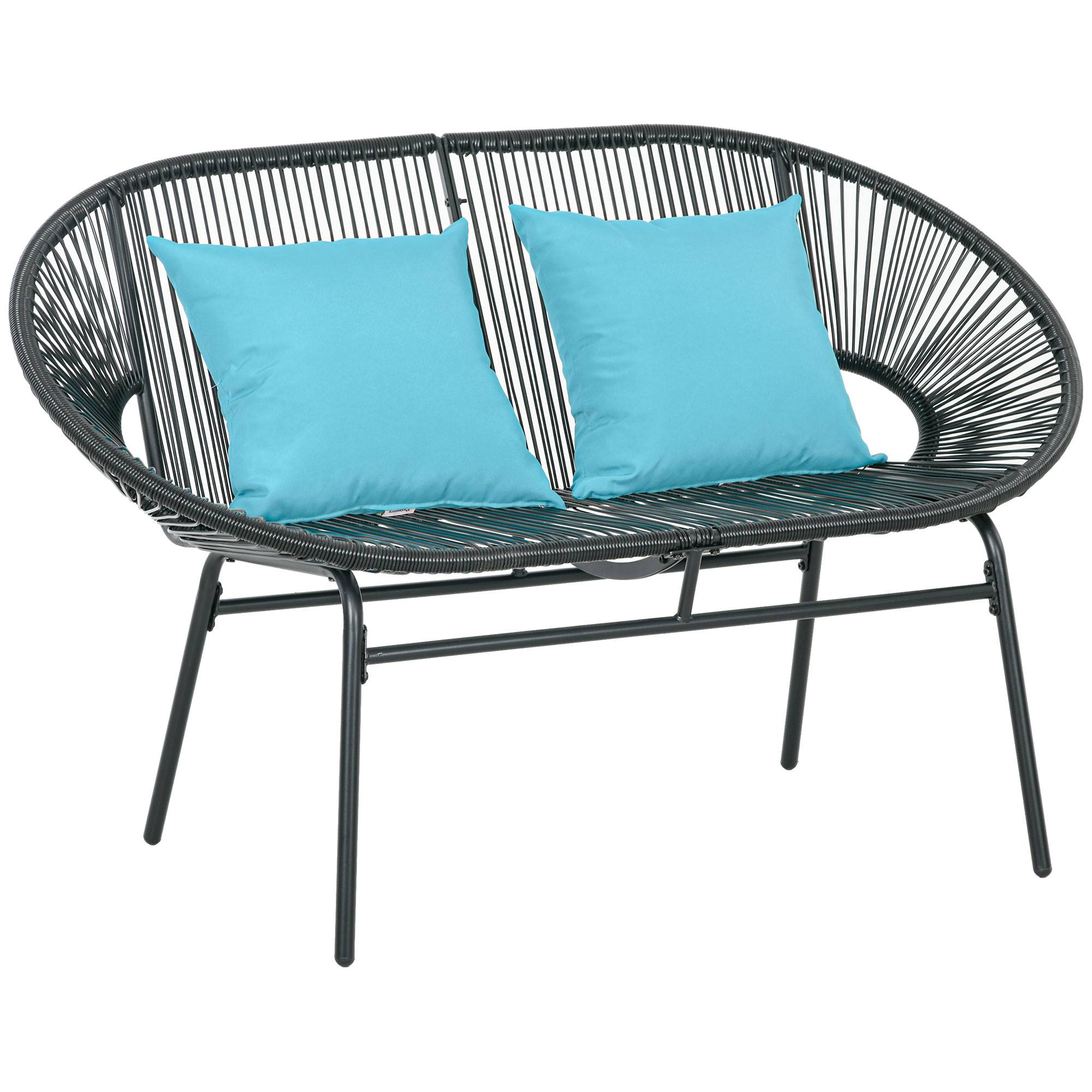 Outsunny - Banc de jardin 2 places design Acapulco 2 coussins métal résine filaire noir - Outsunny - Imagen 1