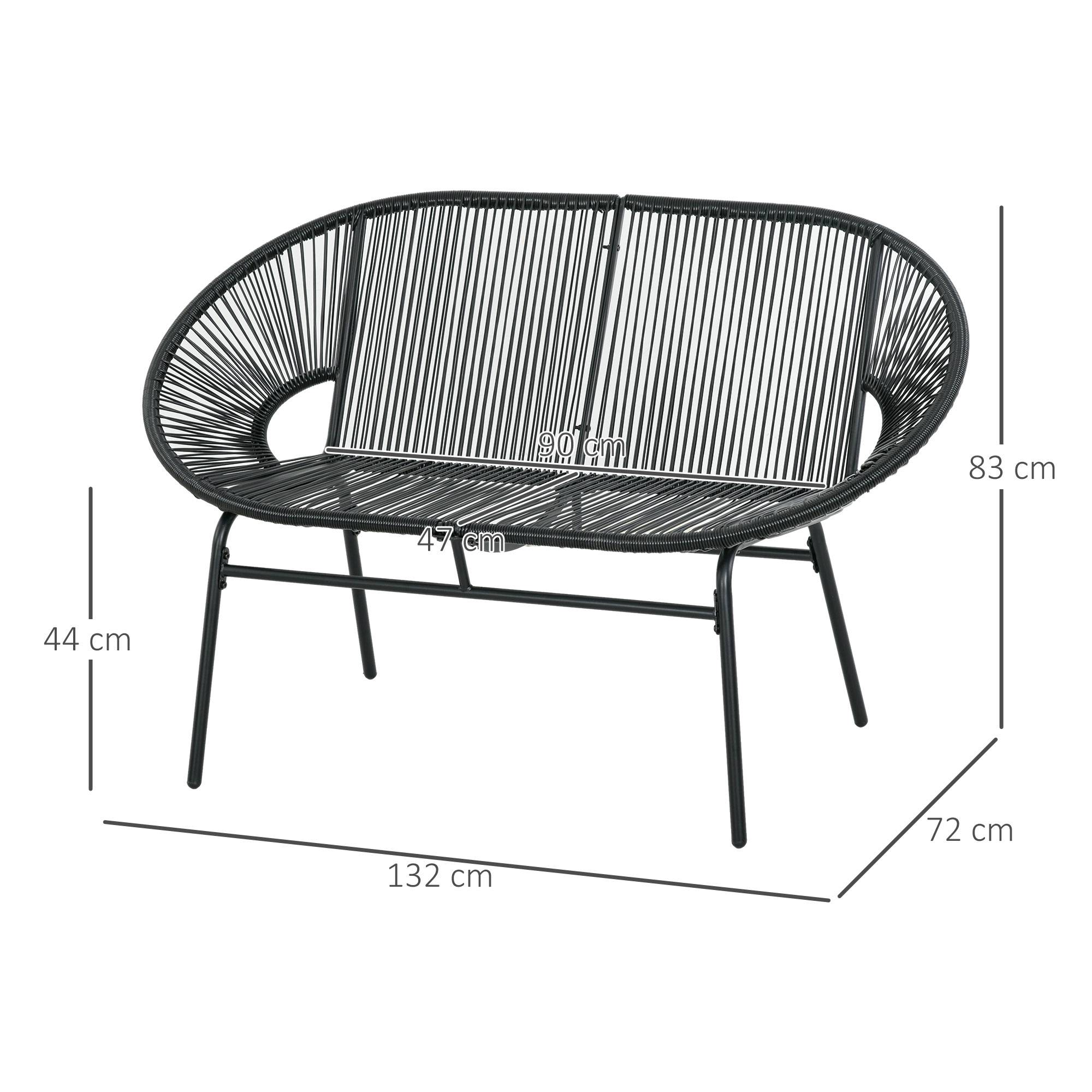 Outsunny - Banc de jardin 2 places design Acapulco 2 coussins métal résine filaire noir - Outsunny - Imagen 3