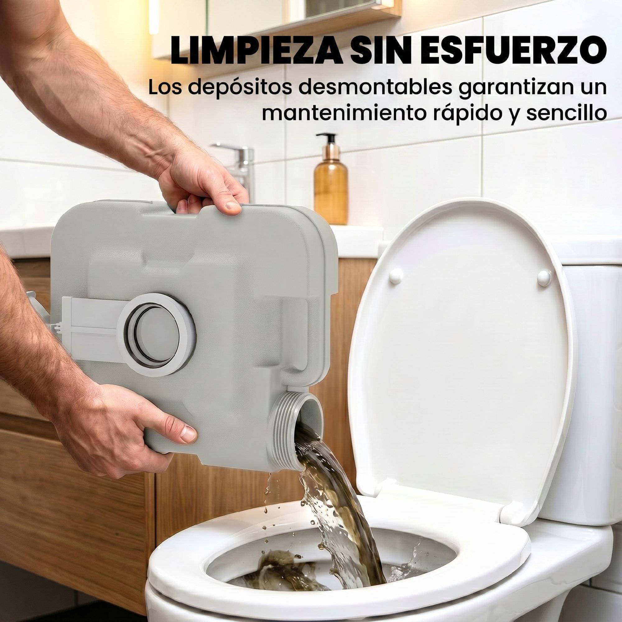 Toilettes portables avec double réservoir de 10 L, structure en plastique PE pour le camping et la randonnée, 36 x 42 x 30 cm, grises - Image 8
