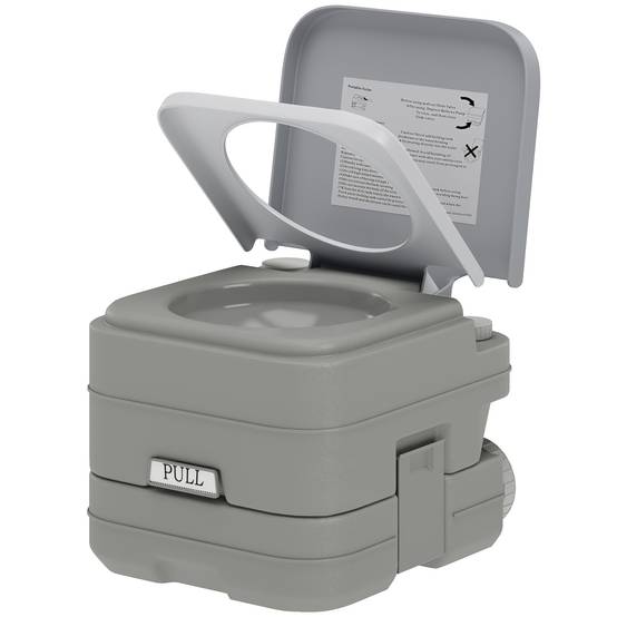 Toilettes portables avec double réservoir de 10 L, structure en plastique PE pour le camping et la randonnée, 36 x 42 x 30 cm, grises - Image 1
