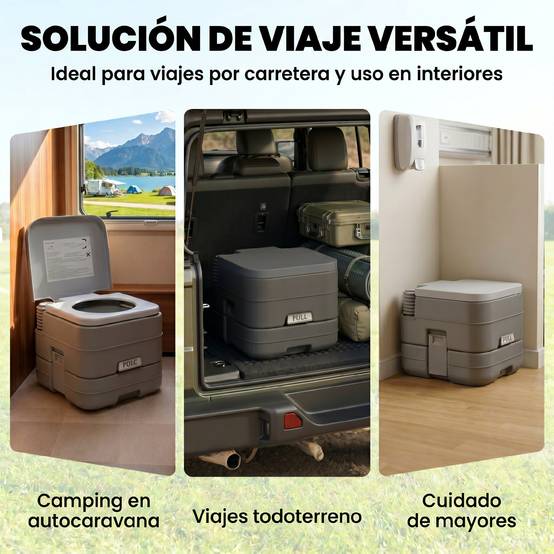 Toilettes portables avec double réservoir de 10 L, structure en plastique PE pour le camping et la randonnée, 36 x 42 x 30 cm, grises - Image 10
