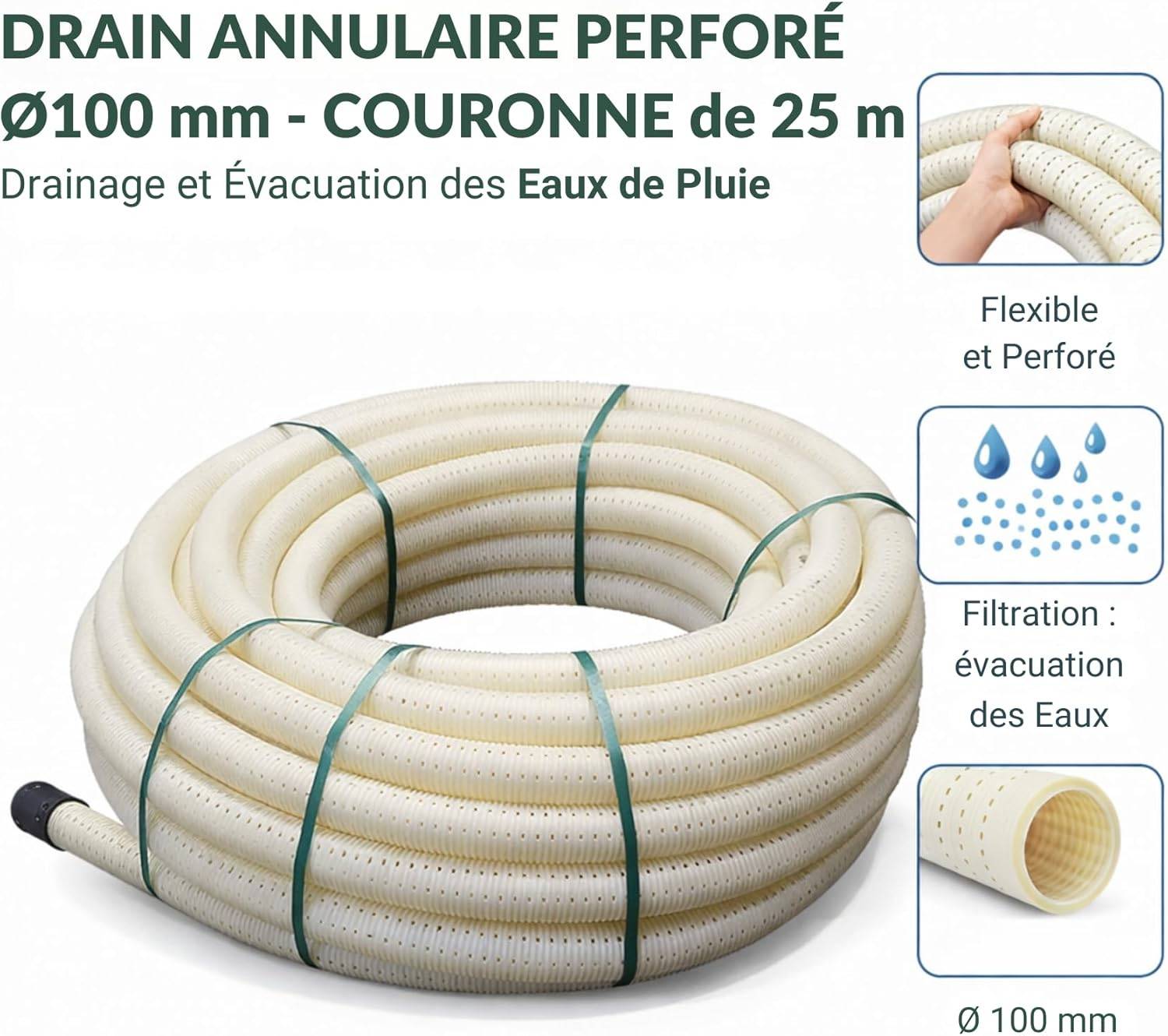 Jardibric - Jardibric - Drains Annulaires Perforés (Ø 100 mm x 25 mètres) - Évacuation Efficace des Eaux de Pluie - Image 2