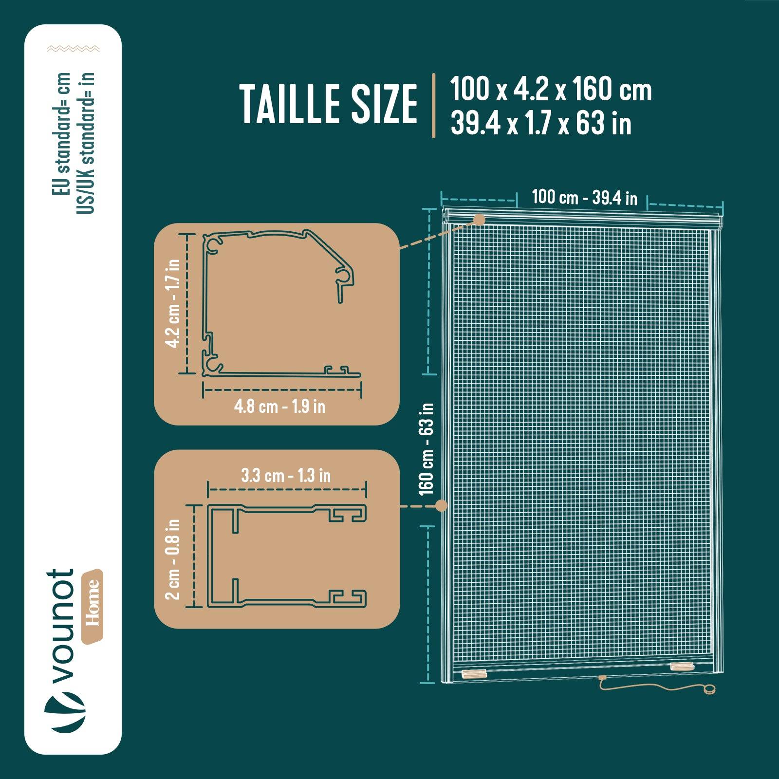 Vounot - Moustiquaire de fenêtre L100 x H160 cm  enroulable et recoupable en aluminium blanc VOUNOT® - Image 3