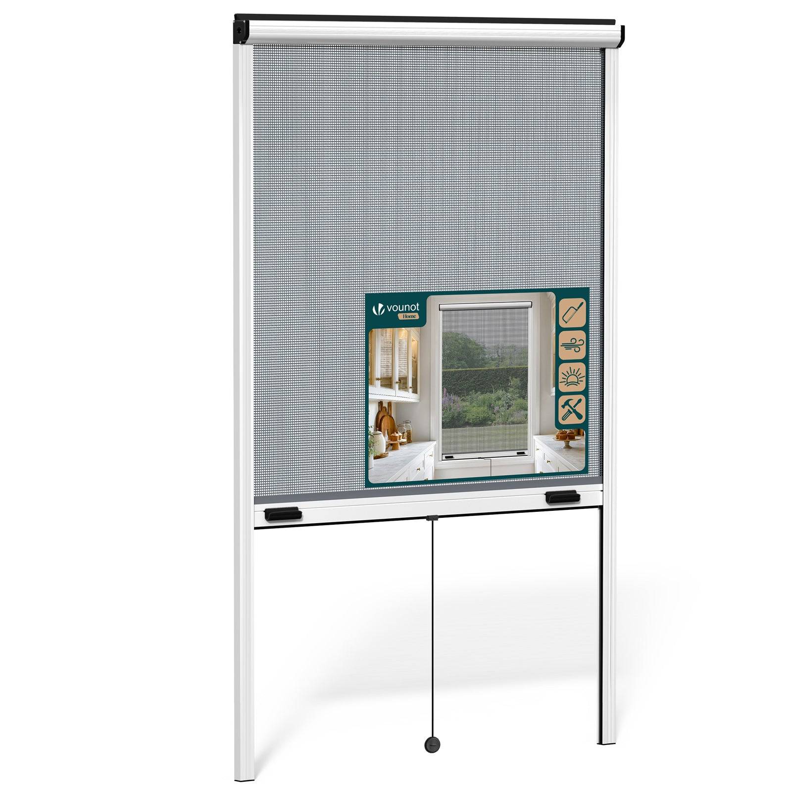 Vounot - Moustiquaire de fenêtre L100 x H160 cm  enroulable et recoupable en aluminium blanc VOUNOT® - Image 1