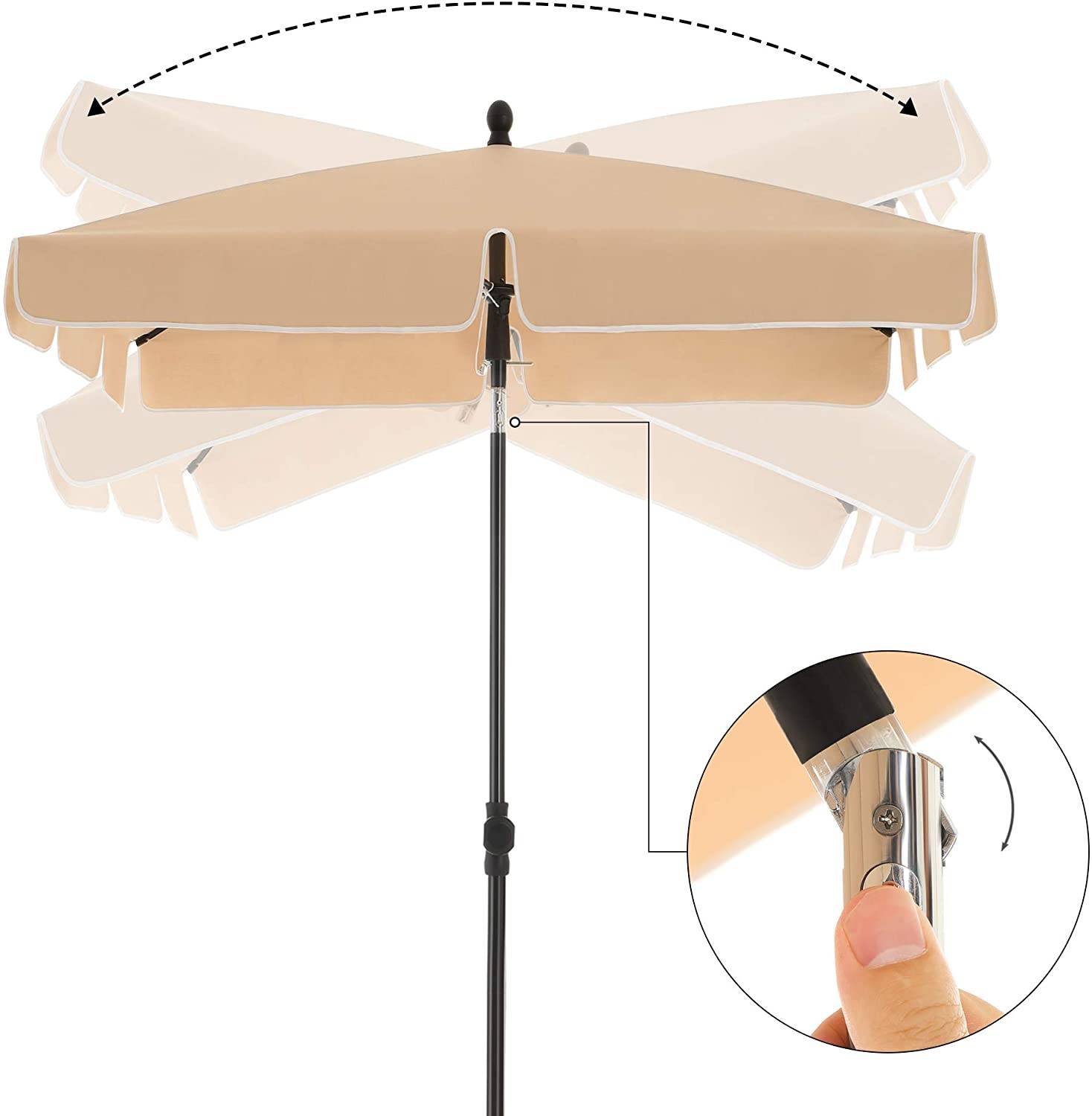 Helloshop26 - Parasol de balcon rectangulaire 2 x 1 25 m protection upf 50 ombrelle toile avec revêtement sac de transport terrasse jardin sans socle taupe - Imagen 7