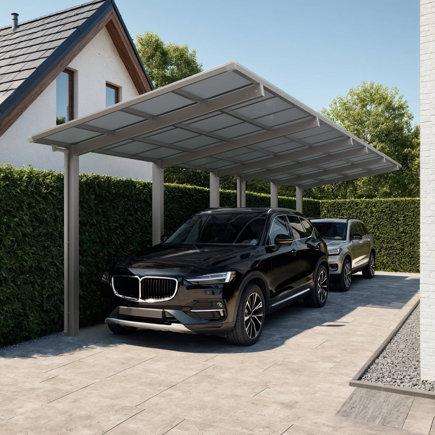 Carport double Montage Tandem - charge de toiture 137kg/m² - Anodisé coloris inox brillant - Ximax LINEA standard - Image 2