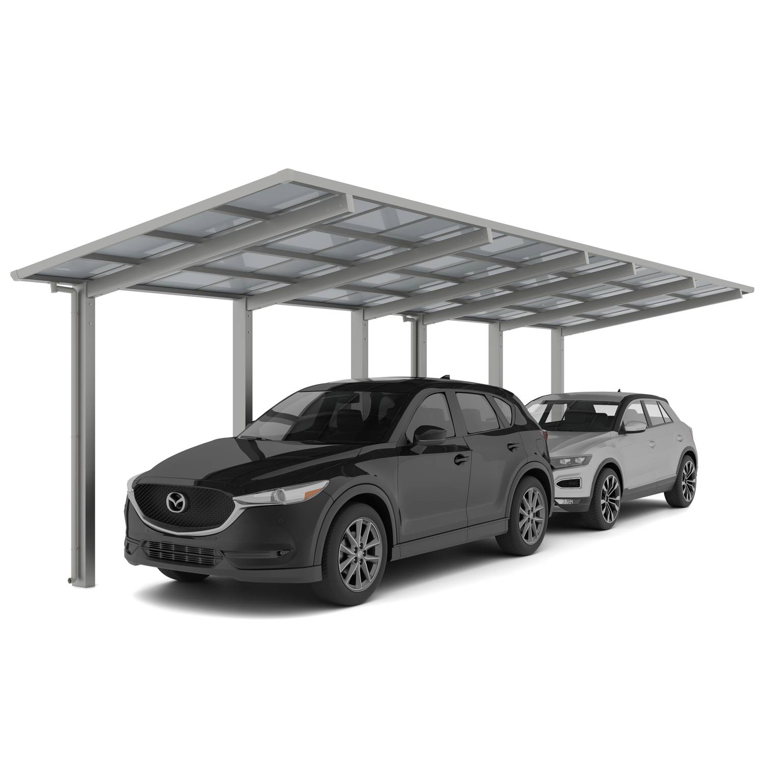 Carport double Montage Tandem - charge de toiture 137kg/m² -  Anodisé coloris inox brillant - Ximax LINEA standard - Image 1