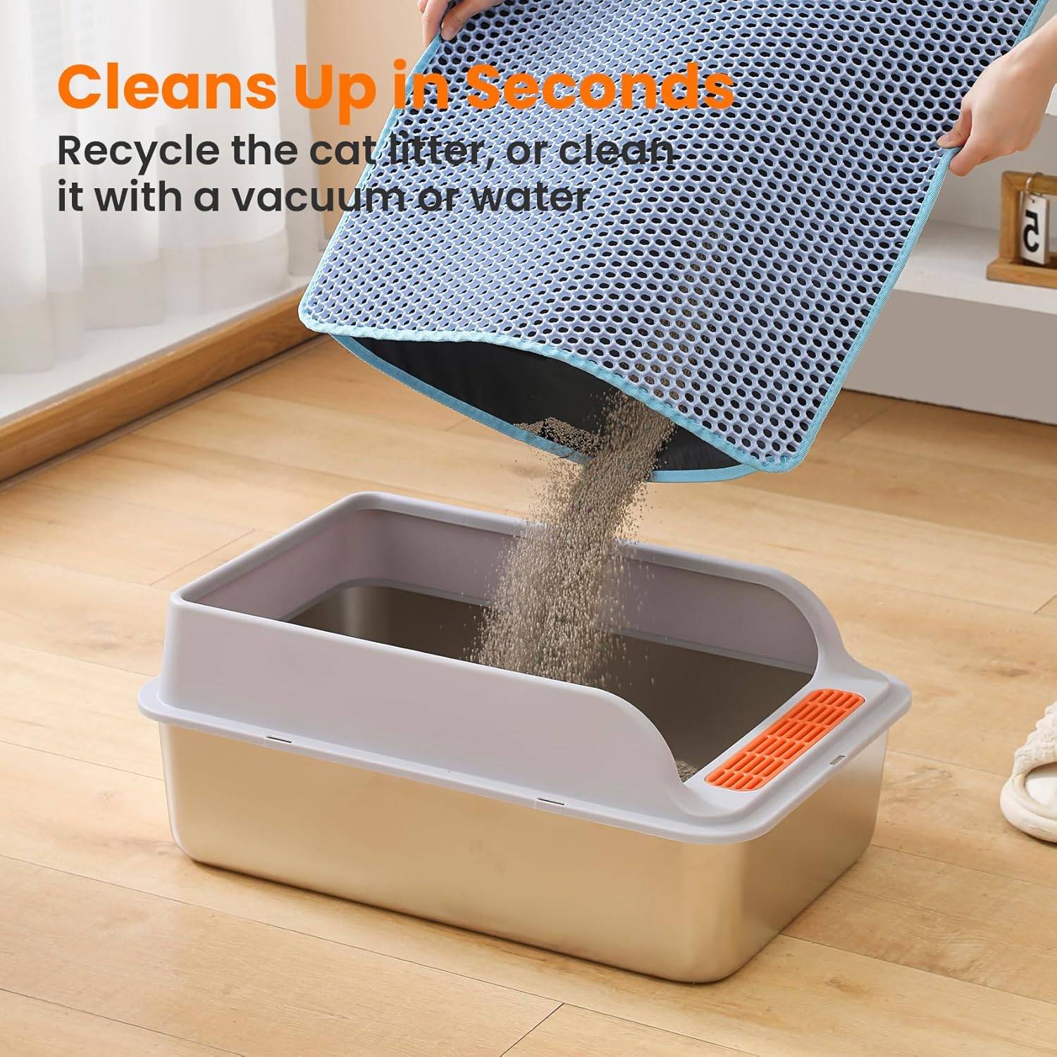 Tapis litière pour chat, double couche, nid d'abeille, antidérapant, imperméable et anti-urine, accessoire pour chat, 30*30 cm, bleu-Lytech - Image 3