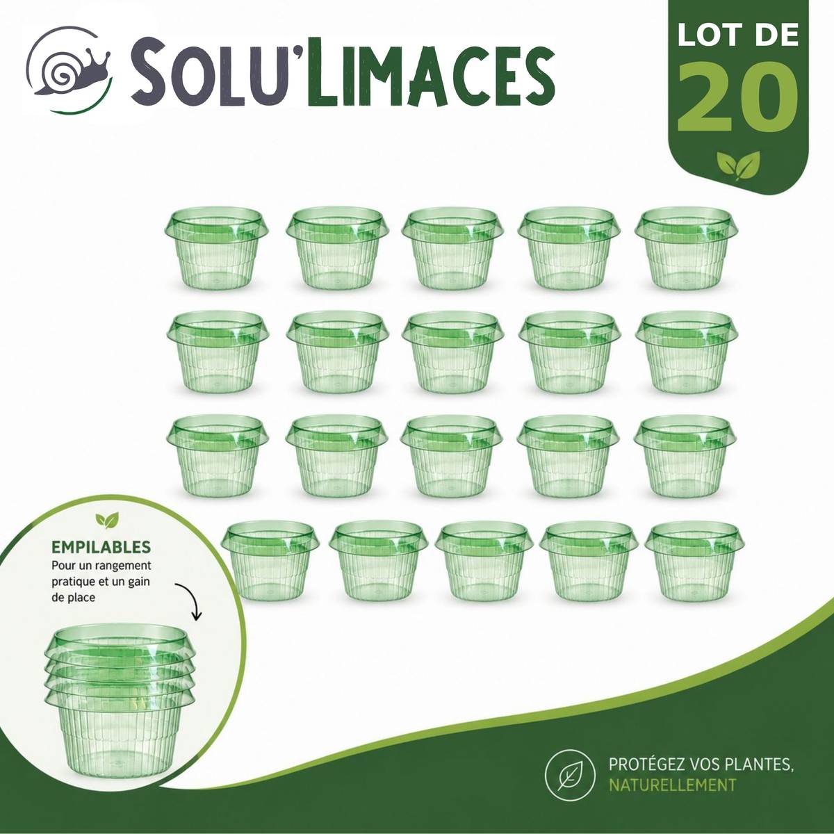 SOLU'LIMACES- 20 Cloches Barrières Anti-Limaces et Escargots-Salades, Fraisiers, Choux – Ø 23 cm - Image 2
