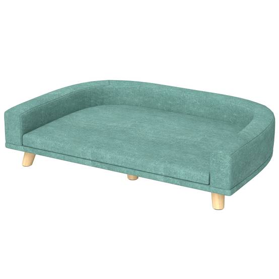Canapé pour chien grand lit surélevé pour chien coussin lavable cadre en bois tissu polyester 98 x 67 x 25 cm vert clair - Image 2