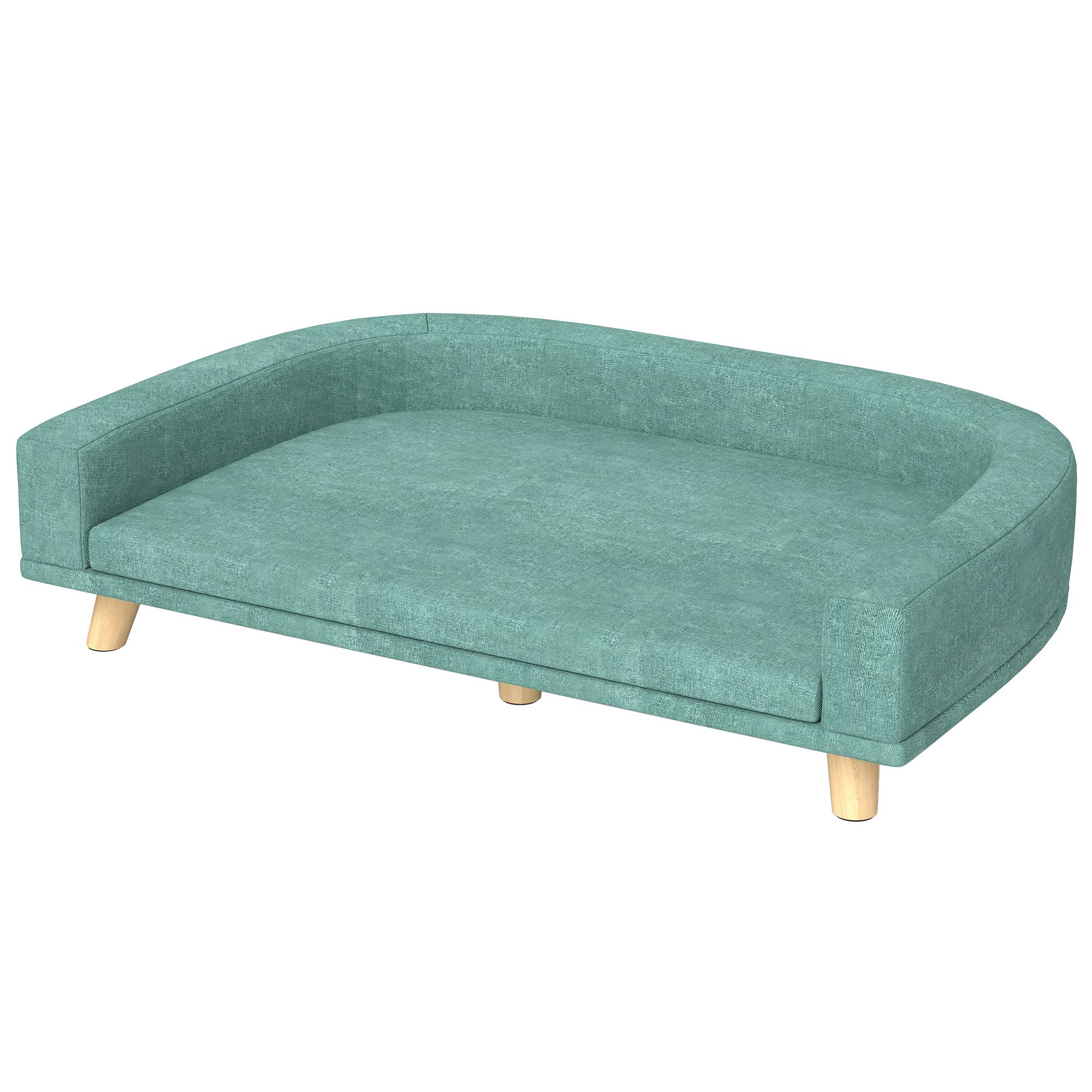 Canapé pour chien grand lit surélevé pour chien coussin lavable cadre en bois tissu polyester 98 x 67 x 25 cm vert clair - Image 2