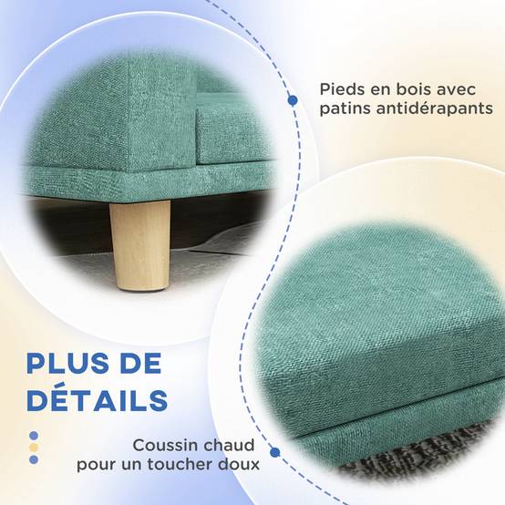 Canapé pour chien grand lit surélevé pour chien coussin lavable cadre en bois tissu polyester 98 x 67 x 25 cm vert clair - Image 8