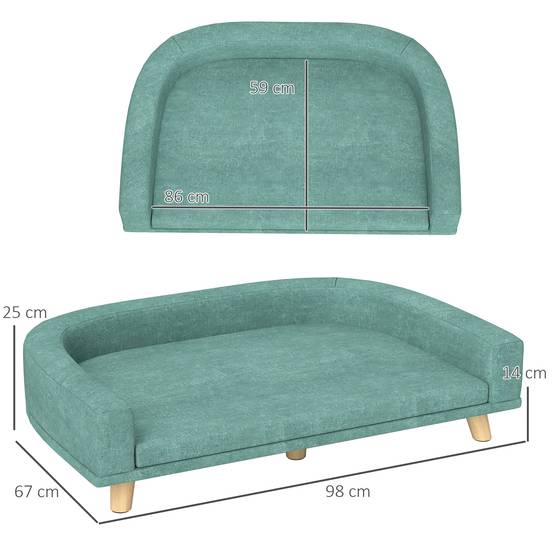 Canapé pour chien grand lit surélevé pour chien coussin lavable cadre en bois tissu polyester 98 x 67 x 25 cm vert clair - Image 5