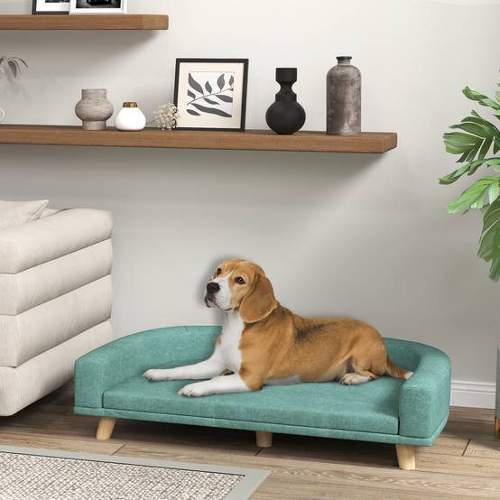 Canapé pour chien grand lit surélevé pour chien coussin lavable cadre en bois tissu polyester 98 x 67 x 25 cm vert clair - Image 3