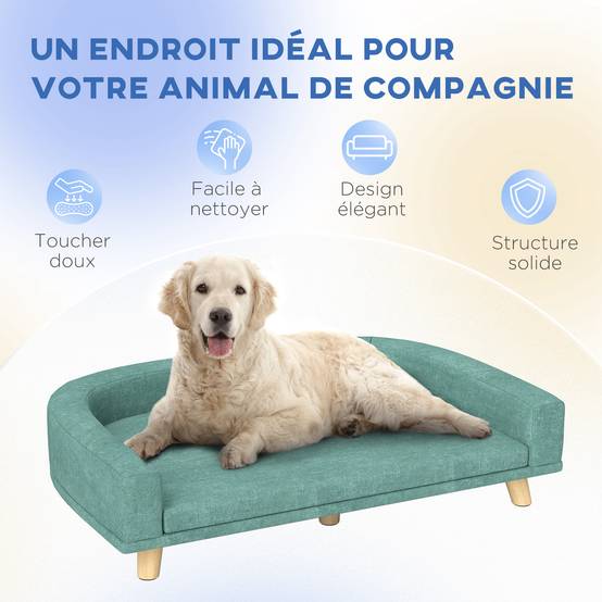 Canapé pour chien grand lit surélevé pour chien coussin lavable cadre en bois tissu polyester 98 x 67 x 25 cm vert clair - Image 9