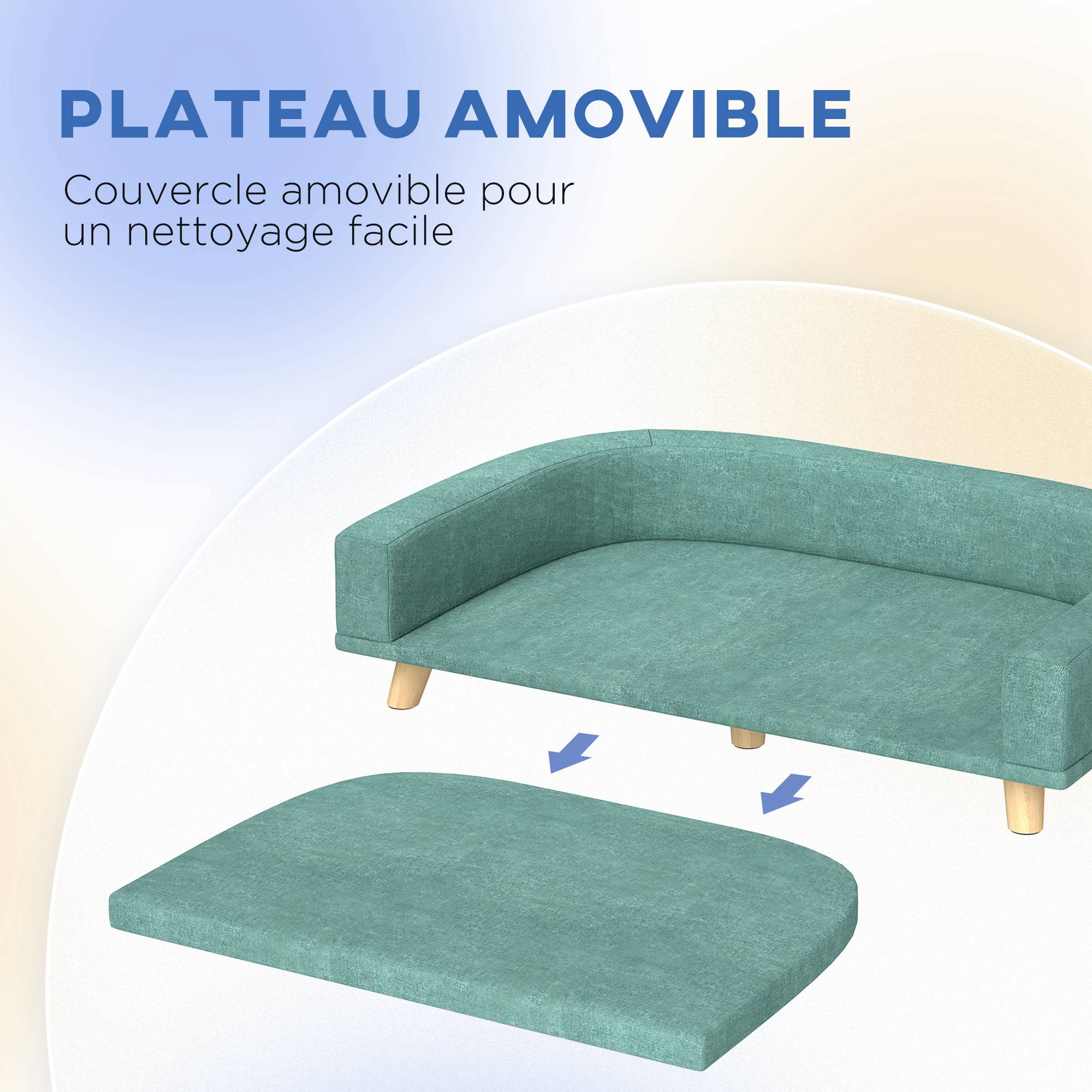 Canapé pour chien grand lit surélevé pour chien coussin lavable cadre en bois tissu polyester 98 x 67 x 25 cm vert clair - Image 7