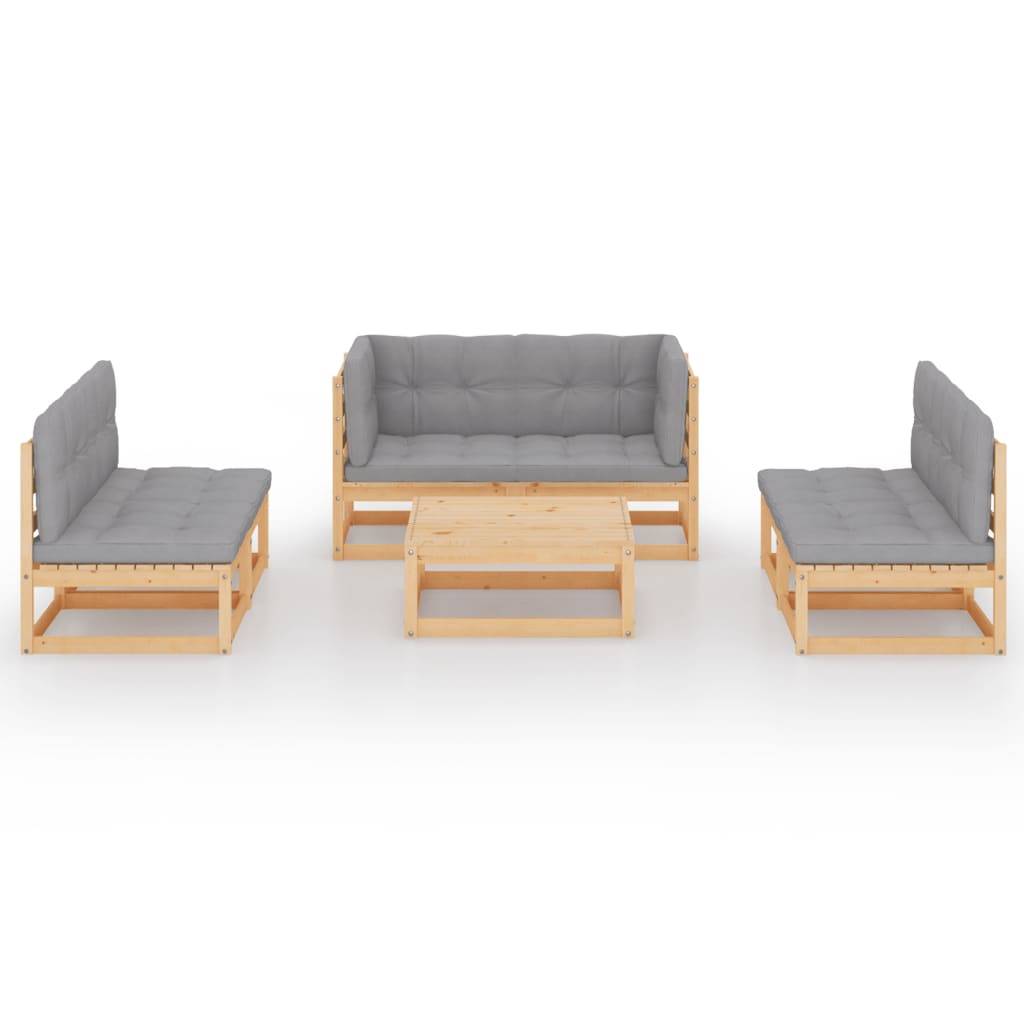 Helloshop26 - Salon de jardin meuble d'extérieur ensemble de mobilier 7 pièces avec coussins bois de pin massif - Imagen 2