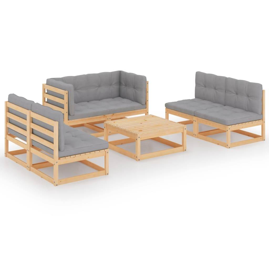Helloshop26 - Salon de jardin meuble d'extérieur ensemble de mobilier 7 pièces avec coussins bois de pin massif - Imagen 1