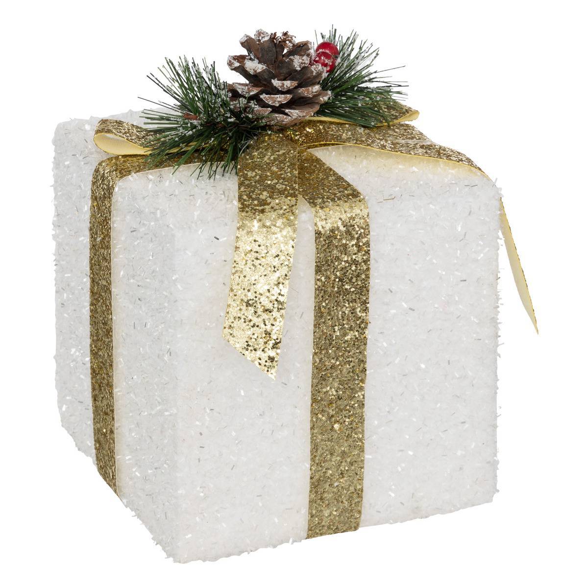 Fééric Lights & Christmas - Polyfoam cadeau blanc et doré 15cm - Feeric Lights & Christmas