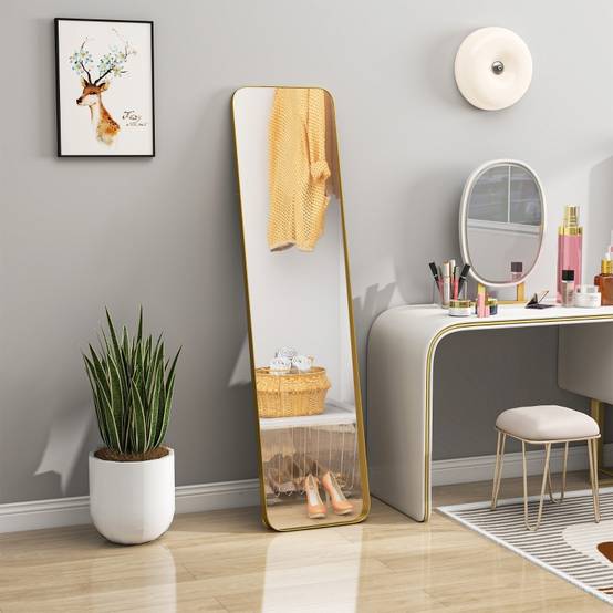 Miroir Psyché Sur Pied Métal Doré 160x40cm Chambre Salon Verre Incassable - ComfortXL Outdoor Living - Image 8
