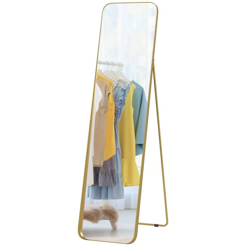 Miroir Psyché Sur Pied Métal Doré 160x40cm Chambre Salon Verre Incassable - ComfortXL Outdoor Living - Image 2