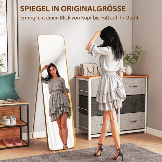 Miroir Psyché Sur Pied Métal Doré 160x40cm Chambre Salon Verre Incassable - ComfortXL Outdoor Living - Image 4