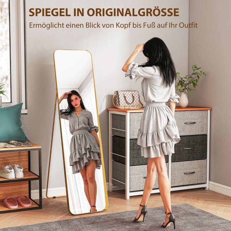 Miroir Psyché Sur Pied Métal Doré 160x40cm Chambre Salon Verre Incassable - ComfortXL Outdoor Living - Image 4