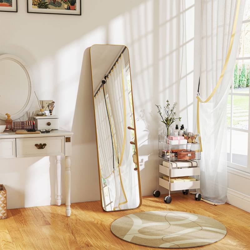 Miroir Psyché Sur Pied Métal Doré 160x40cm Chambre Salon Verre Incassable - ComfortXL Outdoor Living - Image 1