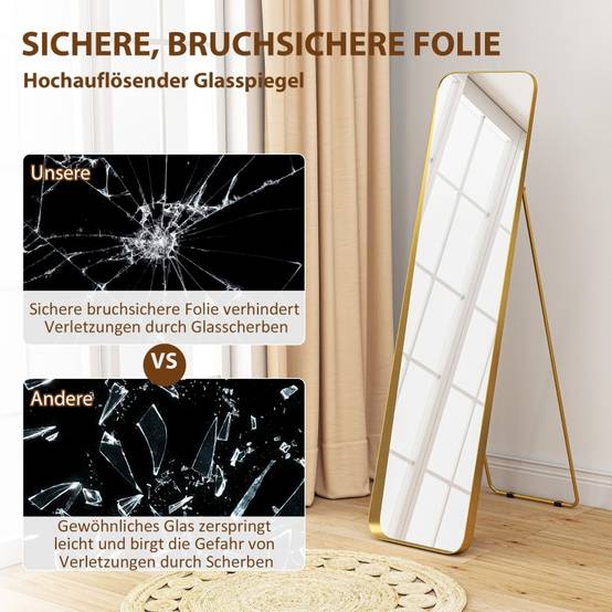 Miroir Psyché Sur Pied Métal Doré 160x40cm Chambre Salon Verre Incassable - ComfortXL Outdoor Living - Image 7