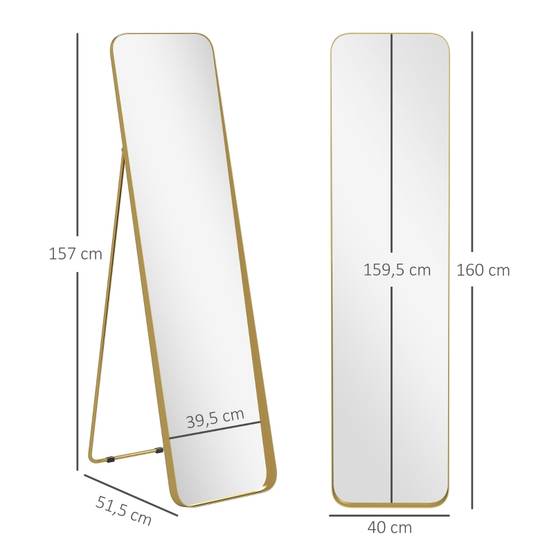 Miroir Psyché Sur Pied Métal Doré 160x40cm Chambre Salon Verre Incassable - ComfortXL Outdoor Living - Image 3
