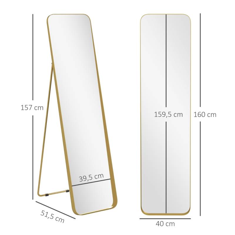 Miroir Psyché Sur Pied Métal Doré 160x40cm Chambre Salon Verre Incassable - ComfortXL Outdoor Living - Image 3