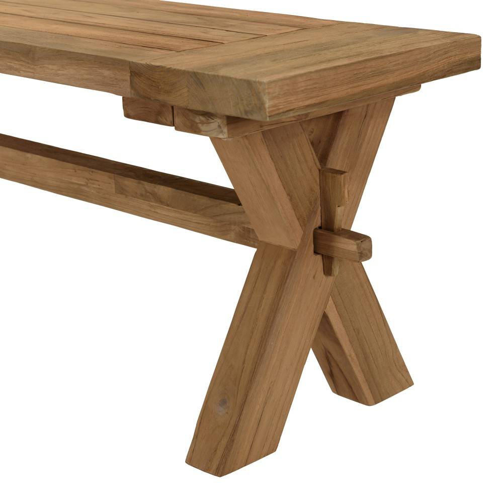 Macabane - KALLY - Banc de jardin 270x35cm en bois teck recyclé pieds croisés - Imagen 3