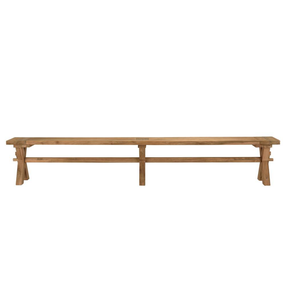 Macabane - KALLY - Banc de jardin 270x35cm en bois teck recyclé pieds croisés - Imagen 6