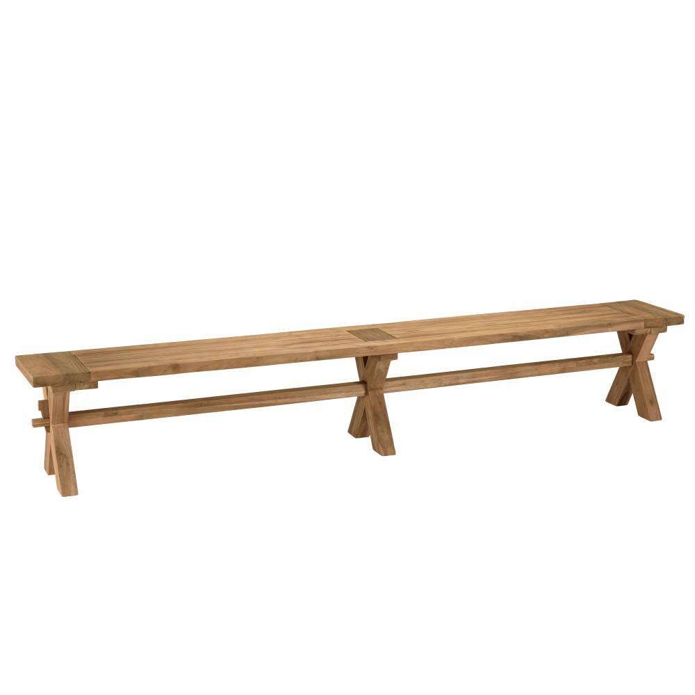Macabane - KALLY - Banc de jardin 270x35cm en bois teck recyclé pieds croisés - Imagen 1