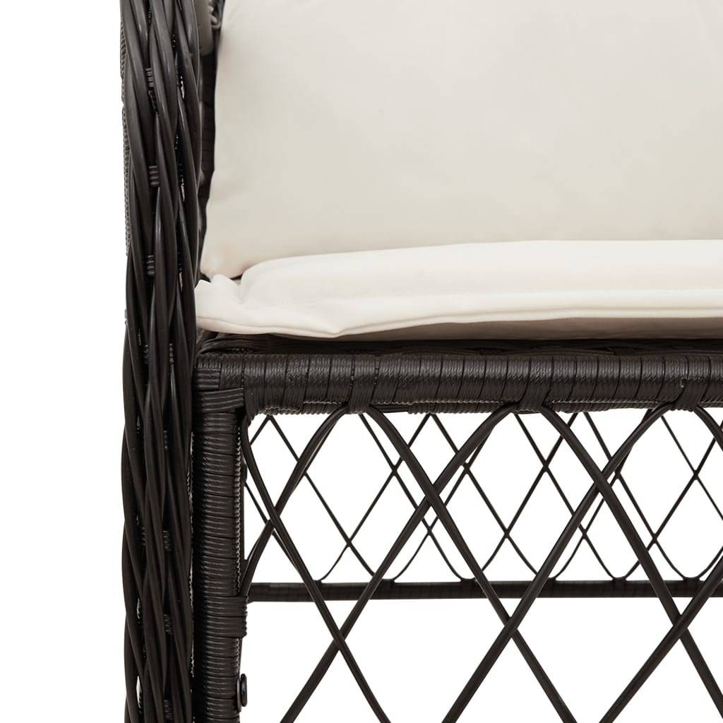 Table et Chaises de Jardin 4 Personnes, Résine Tressée Noire et Coussins Blanc Crème, 160x80cm – ComfortXL Outdoor Living - Image 5