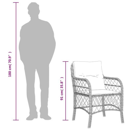 Table et Chaises de Jardin 4 Personnes, Résine Tressée Noire et Coussins Blanc Crème, 160x80cm – ComfortXL Outdoor Living - Image 8