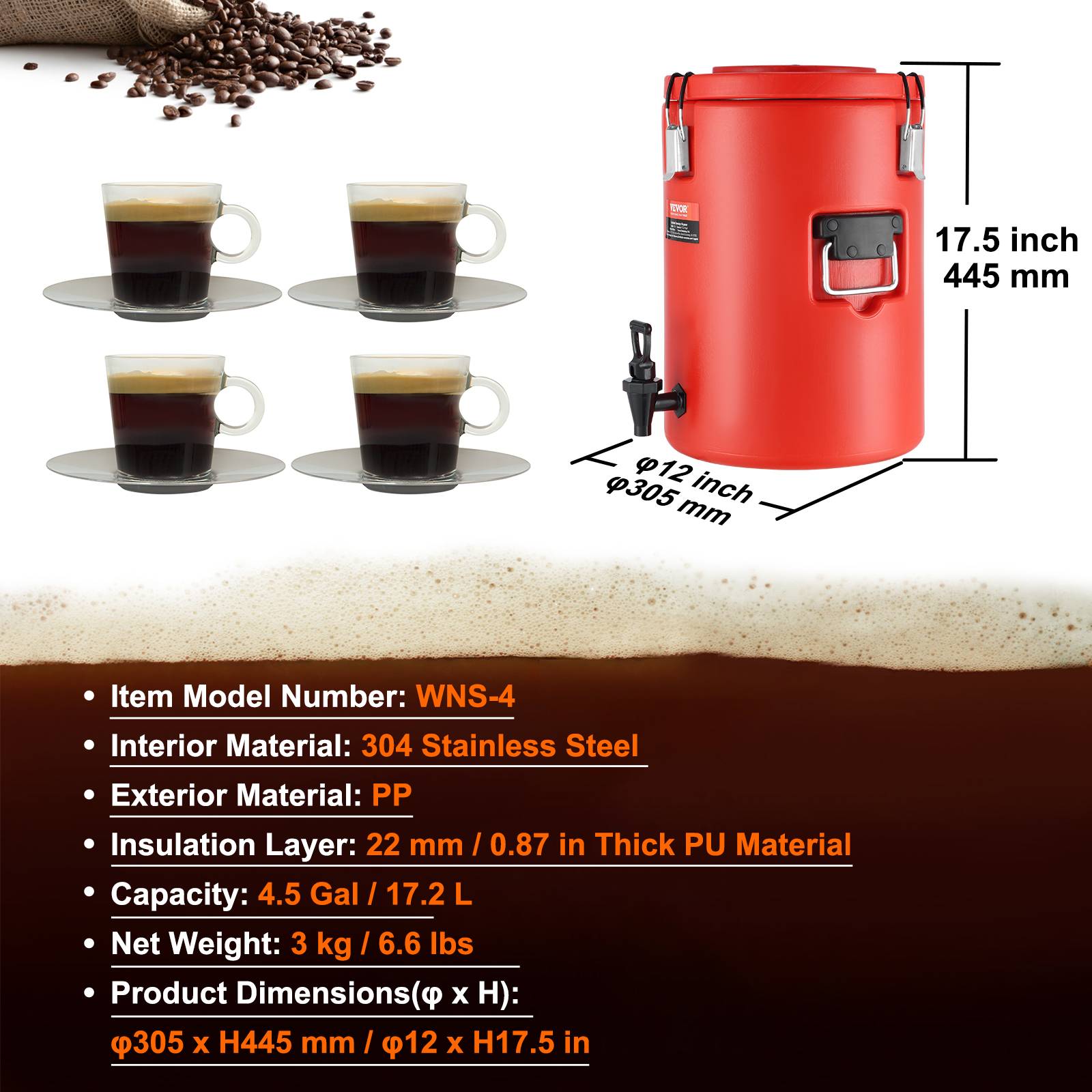 VEVOR Distributeur boissons isotherme 17,2 L, eau chaude/froide non électrique. Inox, camping. - Image 7
