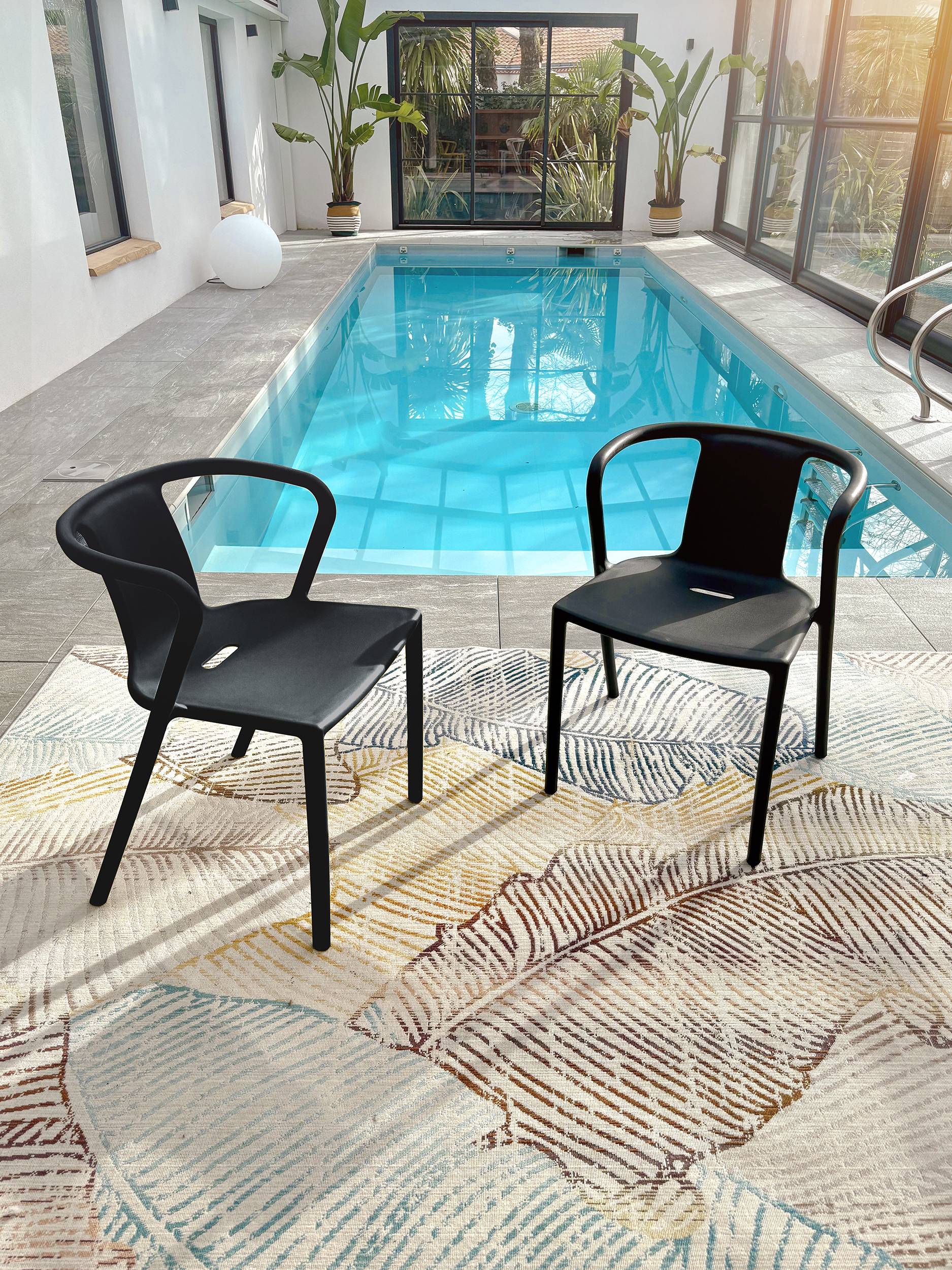 Lot de 2 fauteuils de jardin empilables en Polypropylène - Noir - DIEGO - Image 7