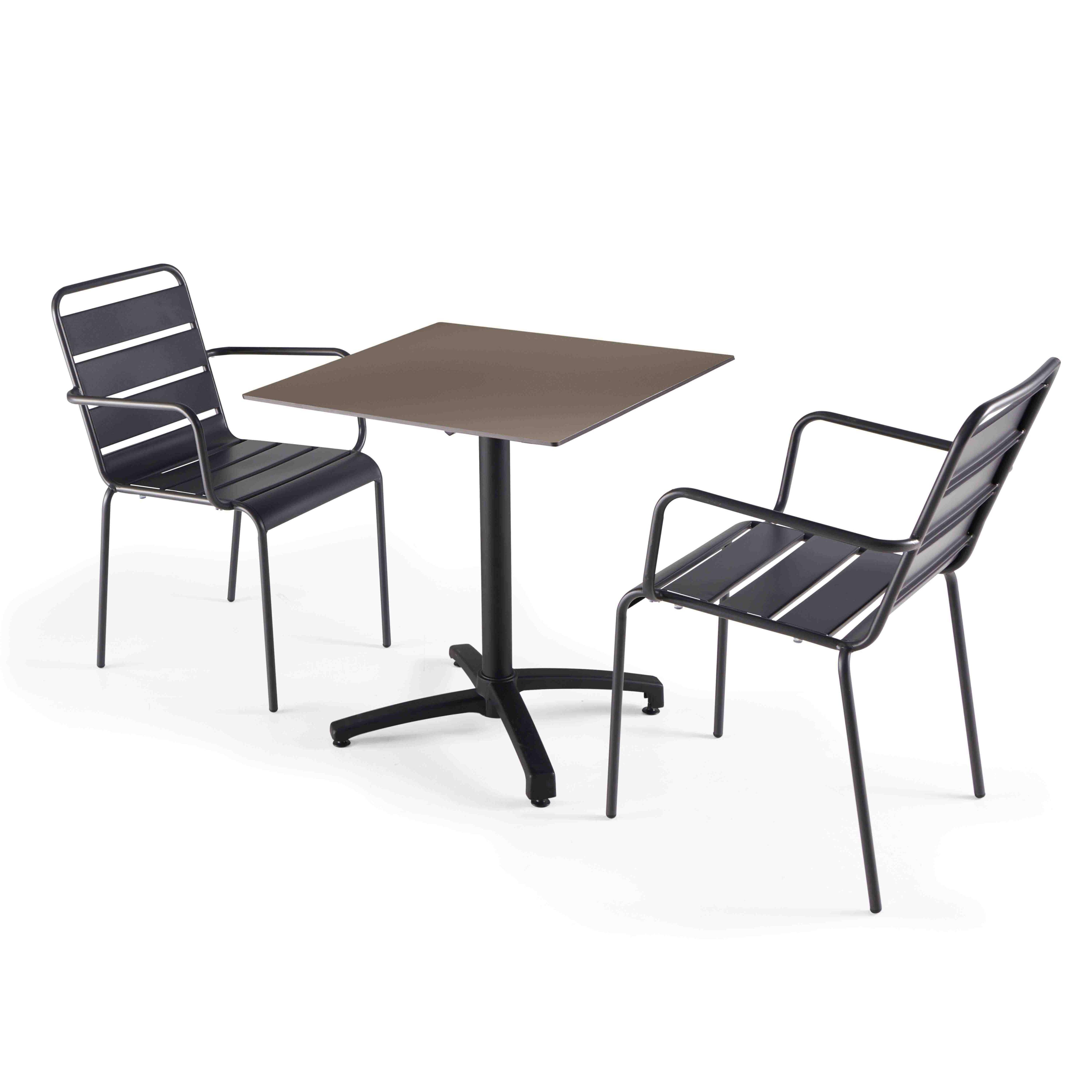 Oviala - Ensemble table terrasse stratifié taupe avec 2 fauteuils gris - Oviala - Imagen 1