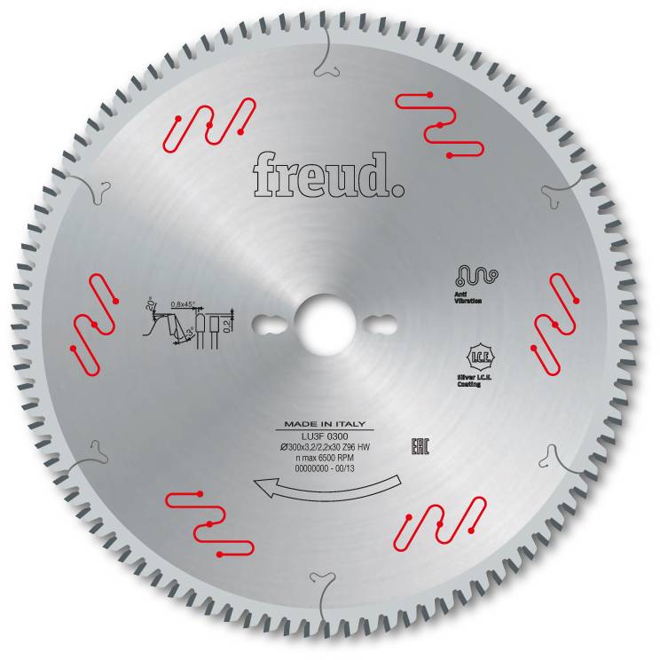 Lame trapèze plate pour mélaminés haute pression HPL FREUD - Ø350 3,5/2,5 AL30 Z108 TP- - F03FS05124 -LU3F 0400