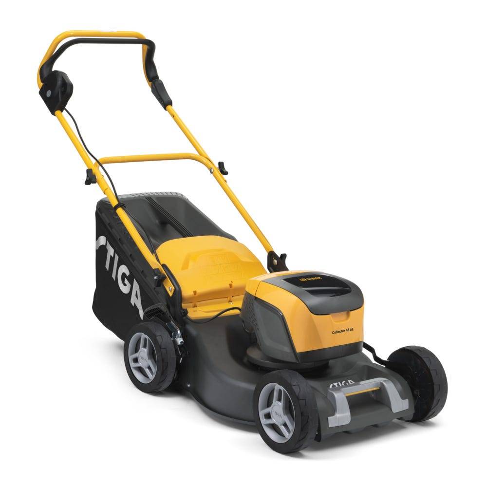 Stiga - Kit Tondeuse à gazon sans fil Collector 48 AE, 48 V (4 Ah), Plateau 46 cm avec bac hybride 60 L, jusqu'à 400 m² - STIGA